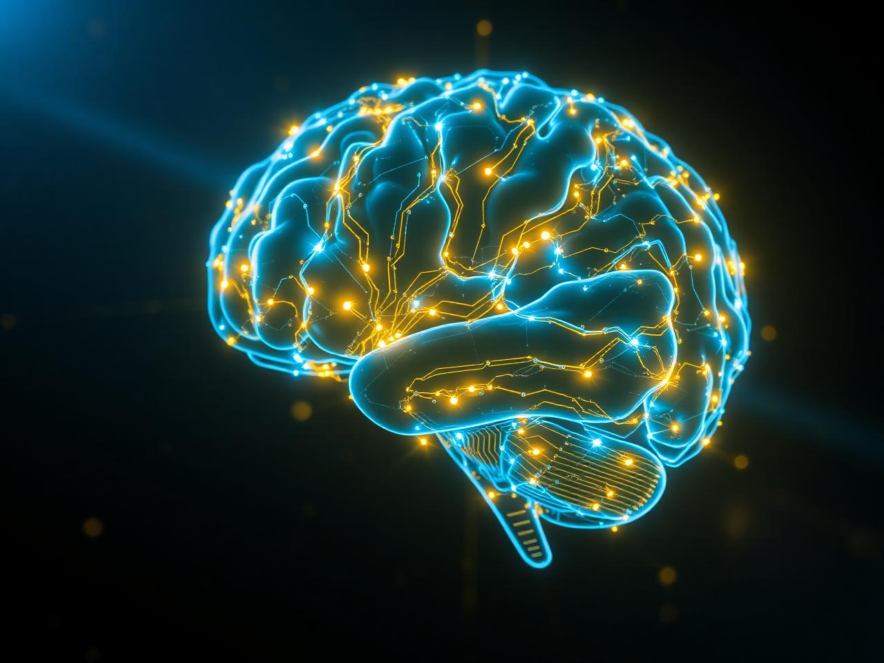 Glowing AI neural network brain