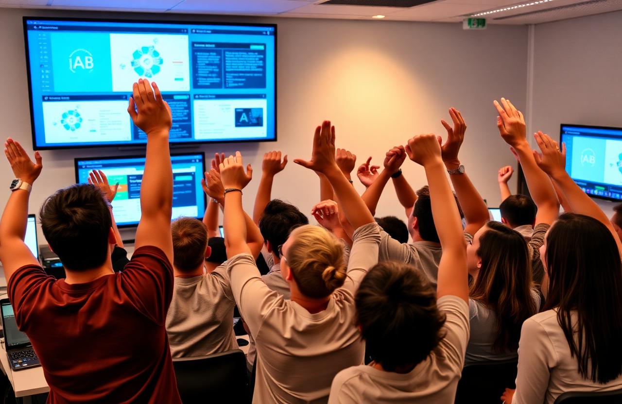 Students celebrating after completing a project